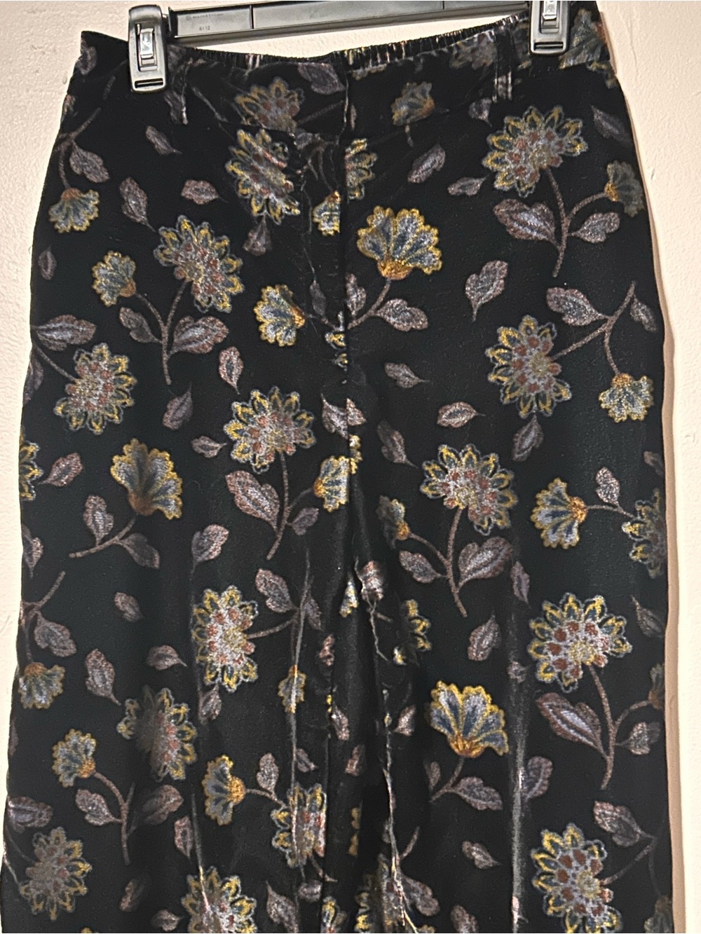 Rachel Zoe Black Wide Leg Pants with Metallic Floral Detail